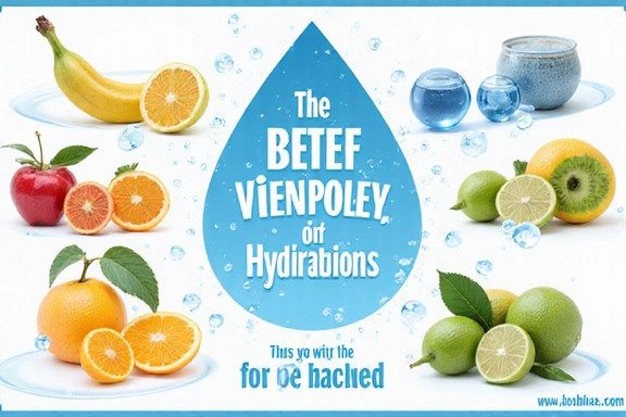 A vibrant infographic illustrating the benefits of hydration, with water droplets and healthy fruits.